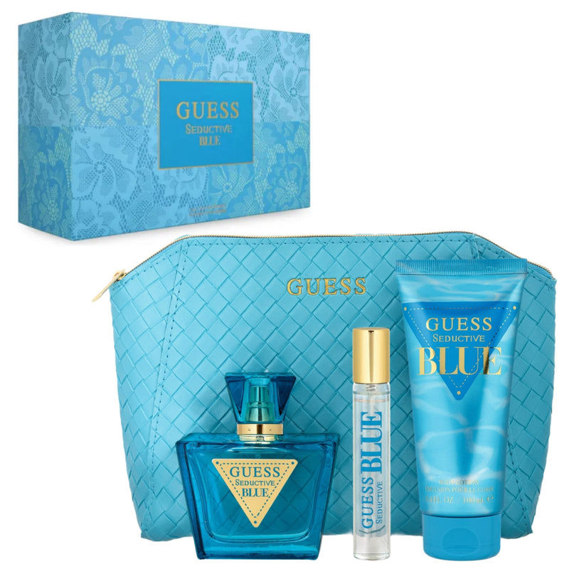 Set Guess Seductive Blue 4 Pcs (2.5 oz EDT + BL + Mini + Pouch) For Women