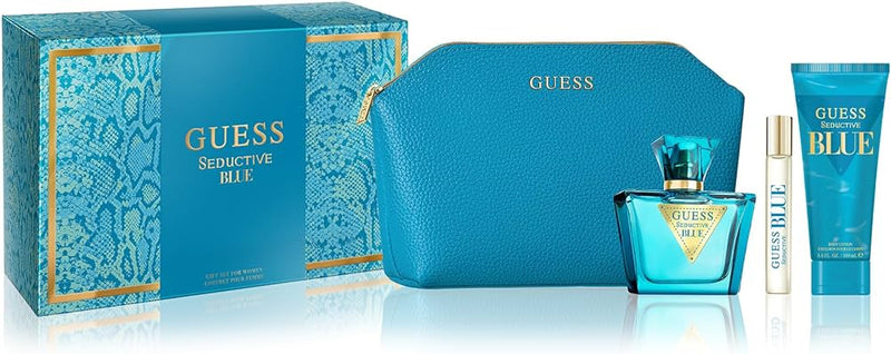 Set Guess Seductive Blue 4 Pcs (2.5 oz EDT + BL + Mini + Pouch) For Women