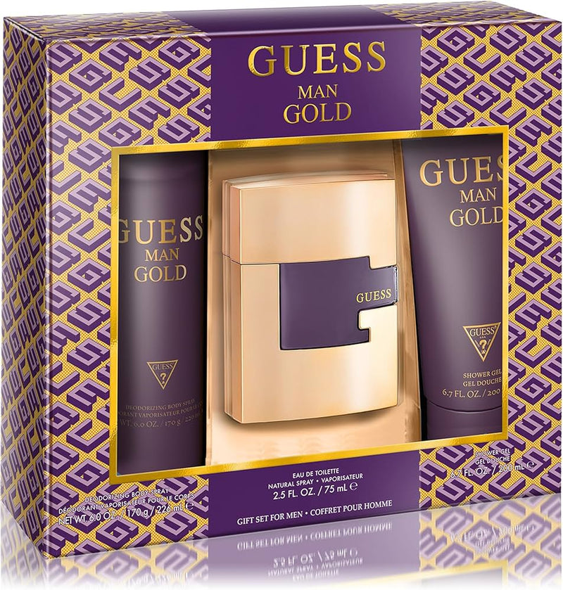 Set Guess Gold 3 Pcs (2.5 oz EDT Sp + SG + DEO) For Men