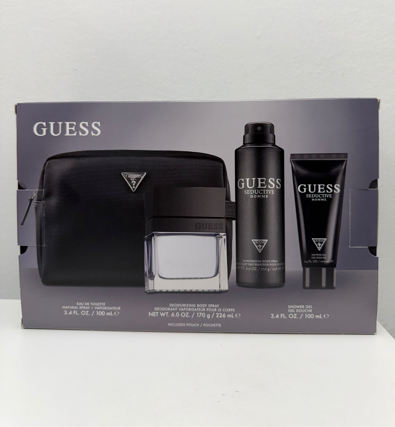 Set Guess Seductive Homme 4 Pcs ( 3.4 oz EDT +SG + Deo + Bag)