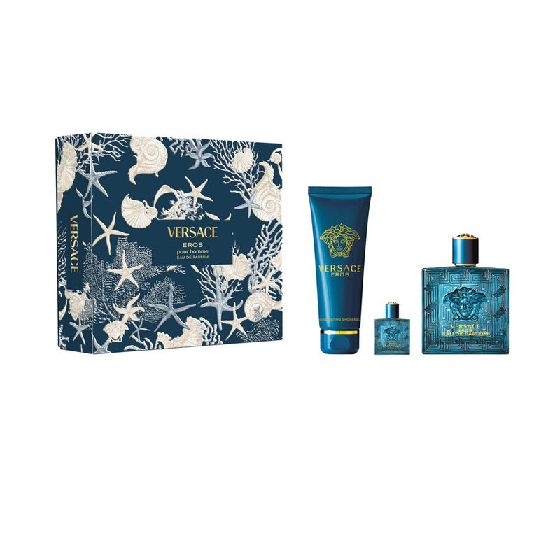 Set Versace Eros 3 Pcs (3.4 oz EDP  + SG + Mini) For Men